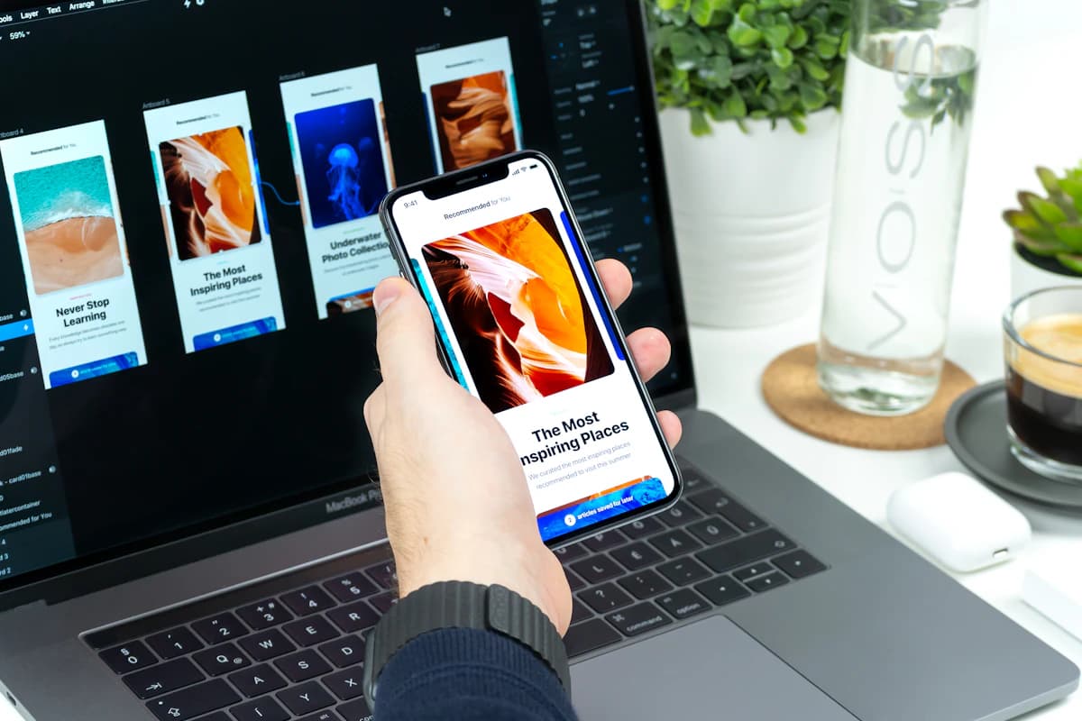 UI and UX design wireframes on digital screens